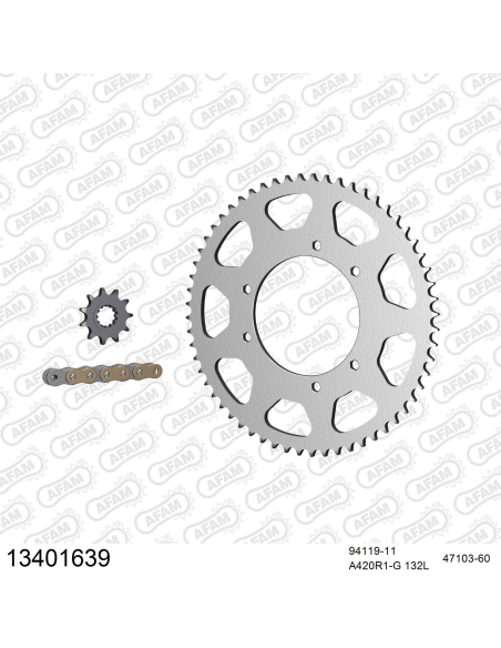 Kit chaine 420 AFAM - Couronne acier - Type de chaine au choix - MBK 50 X-LIMIT SM 2007-2011