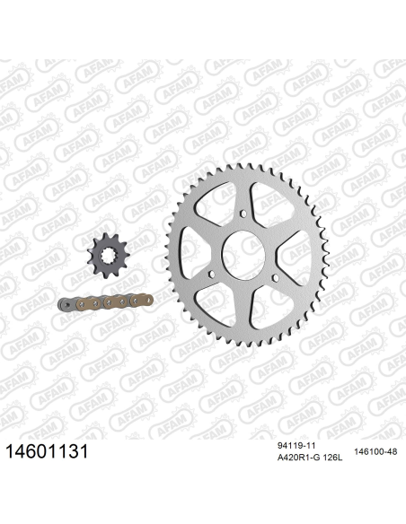 Kit chaine 420 AFAM - Couronne acier - Type de chaine au choix - MALAGUTI DRAKON 50 2005-2009