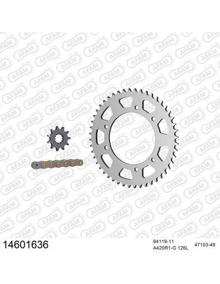 Kit chaine 420 AFAM - Couronne acier - Type de chaine au choix - MALAGUTI XSM 50 2003-2006