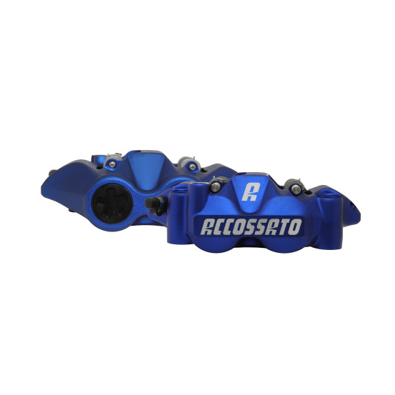 Paire d'étriers de freins radiaux monoblocs forgés anodisés bleus ACCOSSATO - Pistons alu - Entraxe 108mm - Plaquettes fritté