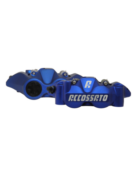 Paire d'étriers de freins radiaux monoblocs forgés anodisés bleus ACCOSSATO - Pistons alu - Entraxe 108mm - Plaquettes fritté
