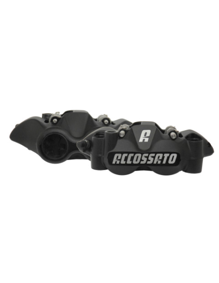 Paire d'étriers de freins radiaux monoblocs forgés anodisés noirs ACCOSSATO - Pistons alu - Entraxe 108mm - Plaquettes fritté