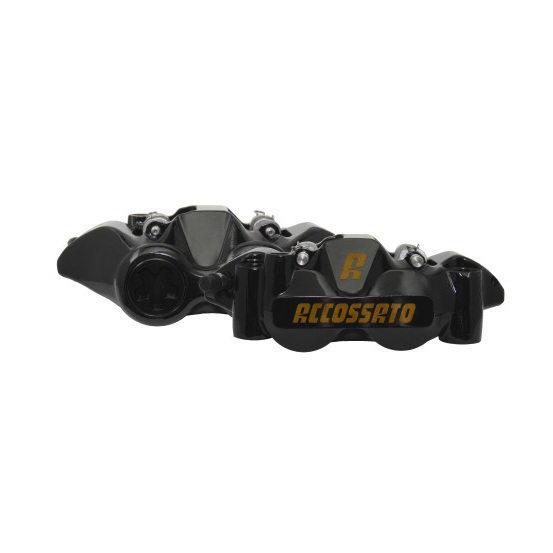 Paire d'étriers de freins radiaux monoblocs forgés noirs ACCOSSATO - Pistons alu - Entraxe 108mm - Plaquettes frittées incluses
