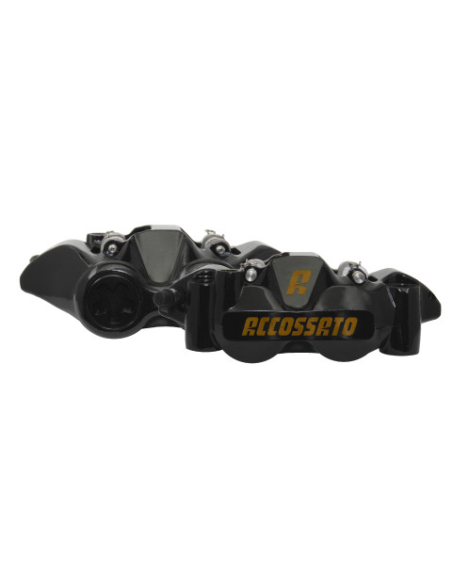 Paire d'étriers de freins radiaux monoblocs forgés noirs ACCOSSATO - Pistons alu - Entraxe 108mm - Plaquettes frittées incluses