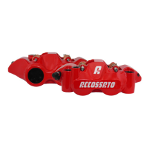 Paire d'étriers de freins radiaux monoblocs forgés rouges ACCOSSATO - Pistons alu - Entraxe 108mm - Plaquettes céramiques inc