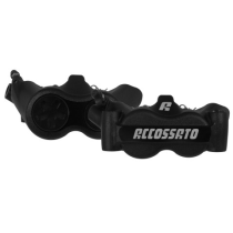 Paire d'étriers de freins radiaux monoblocs forgés anodisés noirs ACCOSSATO - Pistons alu - Entraxe 100mm - Plaquettes fritté