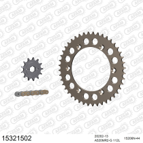Kit chaine 520 AFAM - Couronne alu anti-boue - Type de chaine au choix - AJP 125 / 200 PR4 LONG LIFE 2004-2011