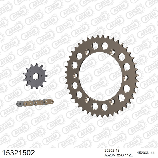 Kit chaine 520 AFAM - Couronne alu anti-boue - Type de chaine au choix - AJP 125 / 200 PR4 LONG LIFE 2004-2011