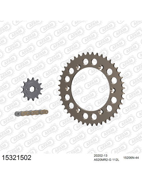 Kit chaine 520 AFAM - Couronne alu anti-boue - Type de chaine au choix - AJP 125 / 200 PR4 LONG LIFE 2004-2011