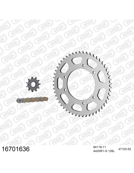 Kit chaine 420 AFAM - Couronne acier - Type de chaine au choix - MH 50 FURIA SM 2006-2010