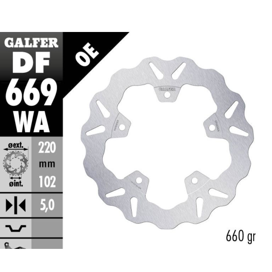 Disque de frein arrière fixe Wave GALFER - 220 mm - APRILIA RS 250