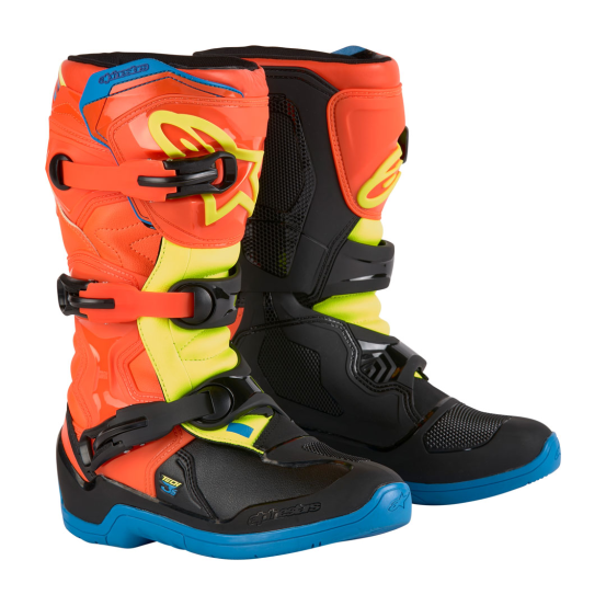 Bottes enfant cross Alpinestars Tech 3S - Orange Fluo Enamel Bleu