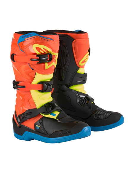 Bottes enfant cross Alpinestars Tech 3S - Orange Fluo Enamel Bleu
