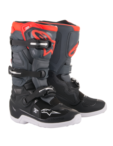 Bottes cross enfant Alpinestars Tech 7S- Noir Gris Rouge Fluo