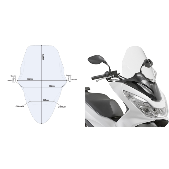 Bulle Givi D1136ST Honda PCX 125-150 PCX 150 2014-2017 - Incolore