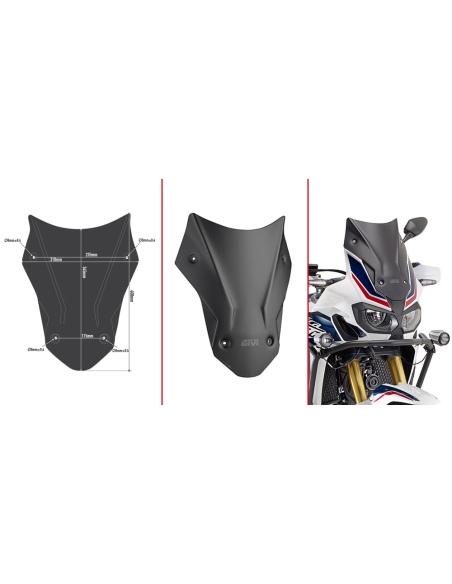 Bulle Givi D1144BO Honda CRF1000L Africa Twin - Noir Mate 2016-2019 - Noir
