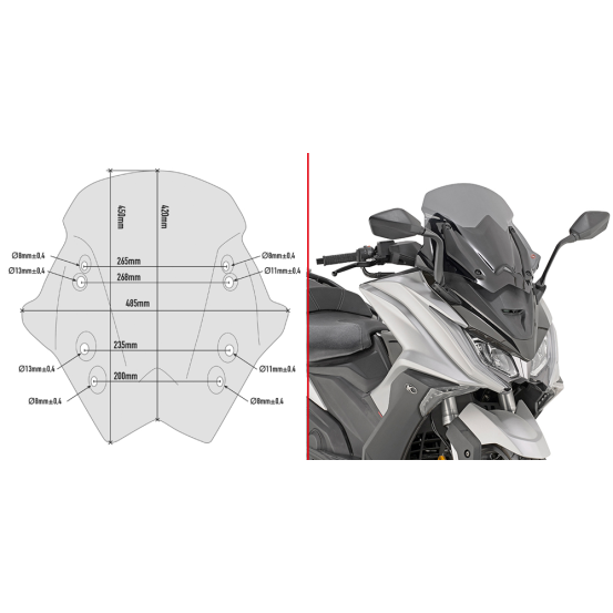 Bulle Givi D6110S Kymco 550 AK 2017-2025 - Fumé