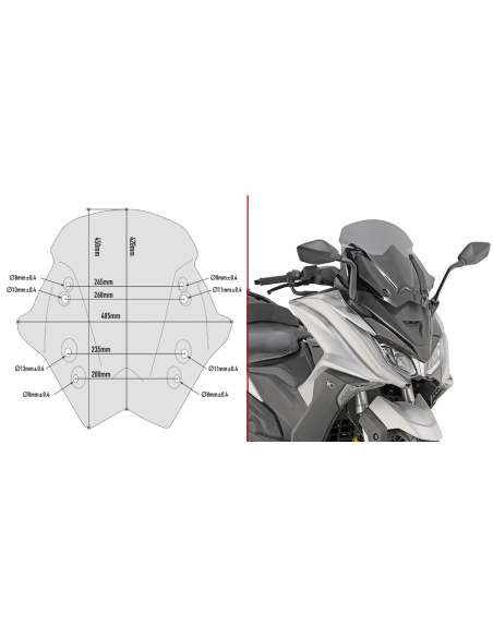 Bulle Givi D6110S Kymco 550 AK 2017-2025 - Fumé