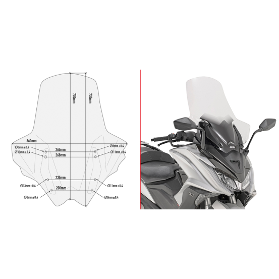 Bulle Givi D6110ST Kymco 550 AK 2017-2025 - Incolore