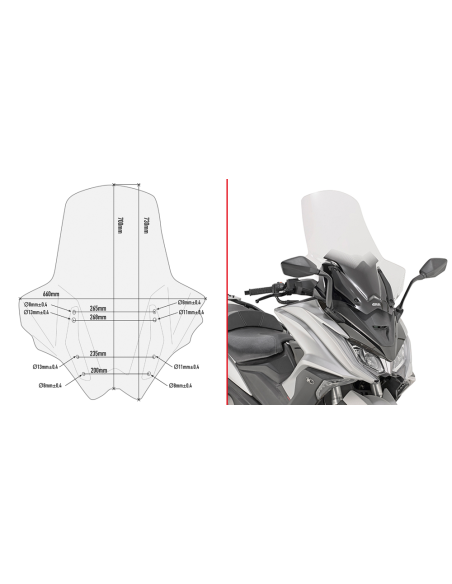 Bulle Givi D6110ST Kymco 550 AK 2017-2025 - Incolore