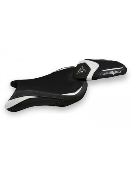 Housse de selle blanche TAPPEZZERIA - Avec logo brodé - TRIUMPH STREET TRIPLE 2017-22