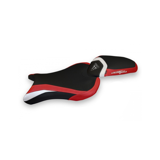 Housse de selle modèle Confort blanche et rouge TAPPEZZERIA - Avec logo brodé - TRIUMPH STREET TRIPLE 2017-22