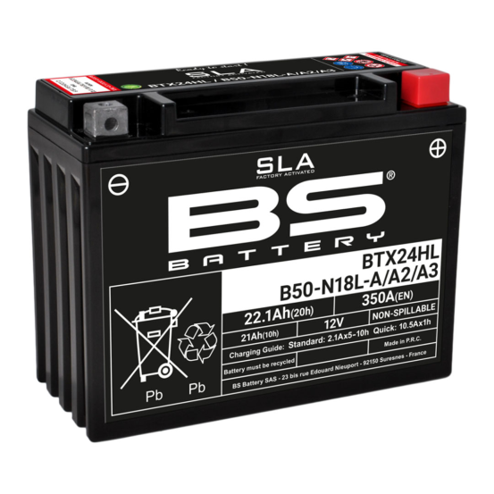 Batterie moto 12v BS BTX24HL/B50-N18L-A/A2/A3 SLA sans entretien activée usine
