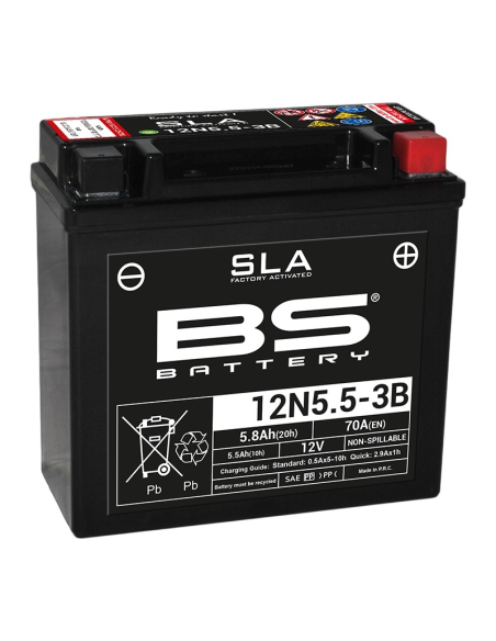 Batterie moto 12v BS 12N5.5-3B SLA activée usine