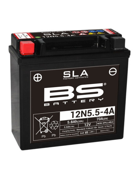 Batterie moto 12v BS 12N5.5-4A SLA activée usine