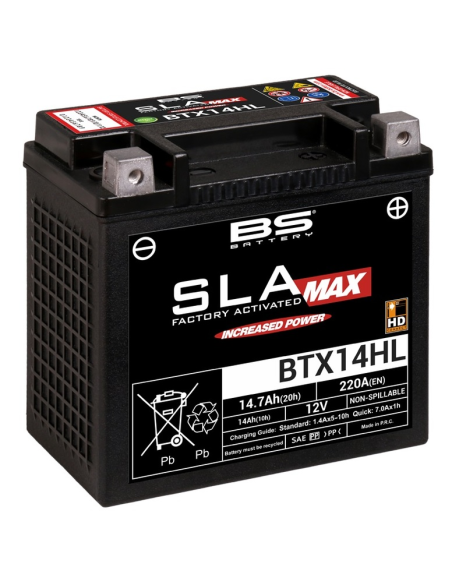 Batterie moto 12v BS BTX14HL SLA Max sans entretien activée usine