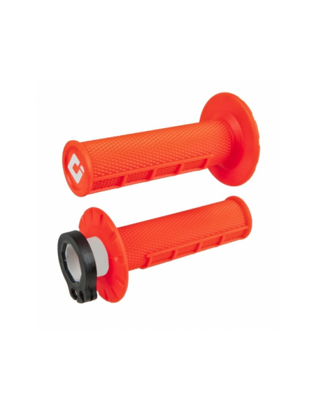 Poignées moto ODI MX V2 Lock-on Half Waffle 2T/4T - Orange Fluo