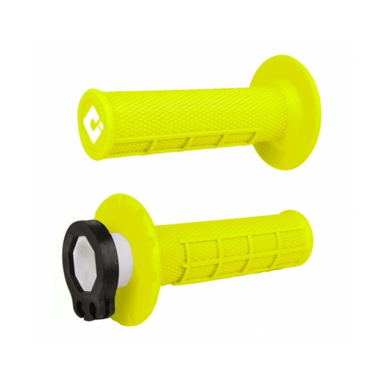 Poignées moto ODI MX V2 Lock-on Half Waffle 2T/4T - Jaune Fluo
