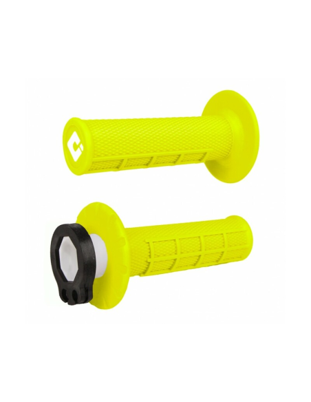 Poignées moto ODI MX V2 Lock-on Half Waffle 2T/4T - Jaune Fluo