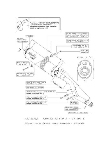 Silencieux LEOVINCE LV-X YAMAHA TT 600- 600 R 1994 - 2005 Aluminium