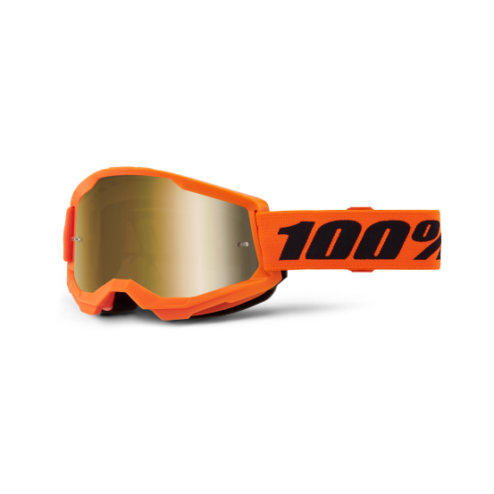 Masque cross 100% Strata 2 Orange Fluo - Ecran Iridium Or