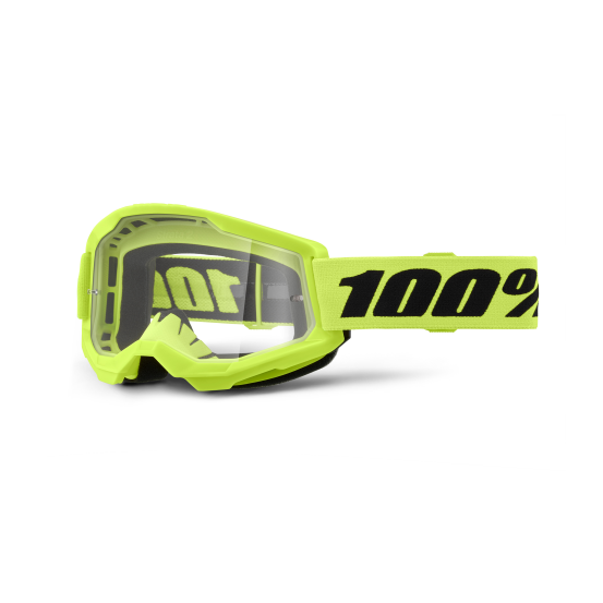 Masque cross enfant 100% Strata 2 Jaune Fluo - Ecran Clair