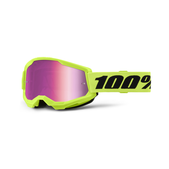 Masque cross 100% Strata 2 Jaune Fluo - Ecran Iridium Rose
