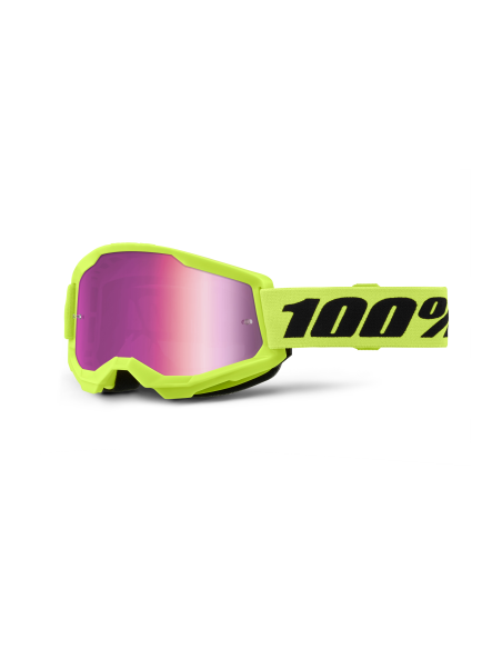 Masque cross 100% Strata 2 Jaune Fluo - Ecran Iridium Rose