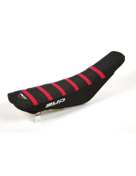 Housse de selle BUD Full Traction KTM SX SXF 2019 - 2022 EXC F TPI 2020 - 2023 Noir Bandes Rouges