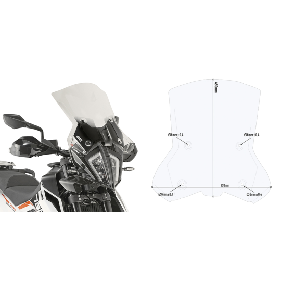 Bulle Givi 7710DT KTM 390 Adventure 2020 - 2021 790 Adventure-R 2019 - 2020 890 Adventure 2021 - Incolore