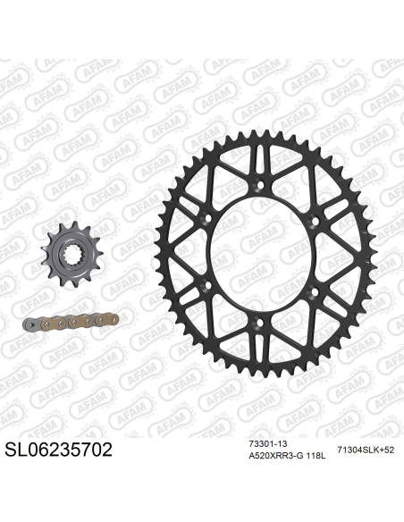 Kit chaine 520 AFAM - Couronne acier - Type de chaine au choix - HUSQVARNA FE 350 2014-2026