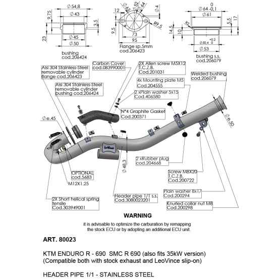 Collecteur d'échappement LEOVINCE KTM 690 ENDURO R/SMC R 2021 - 2023 Inox