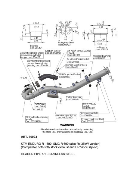 Collecteur d'échappement LEOVINCE KTM 690 ENDURO R/SMC R 2021 - 2023 Inox
