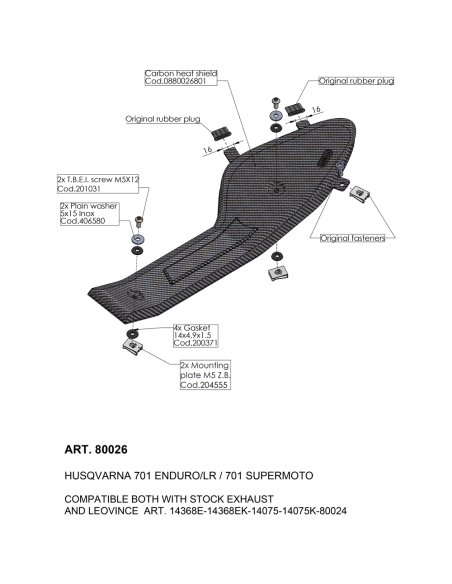 Pare-chaleur carbone LEOVINCE HUSQVARNA 701 SM/ENDURO/LR 2017 - 2023 - 2020 uniquement pour les lignes Carbone