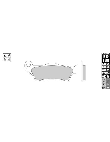 Plaquettes de frein GALFER - G1054TT ORGANIQUE SEMI METAL TT FD138