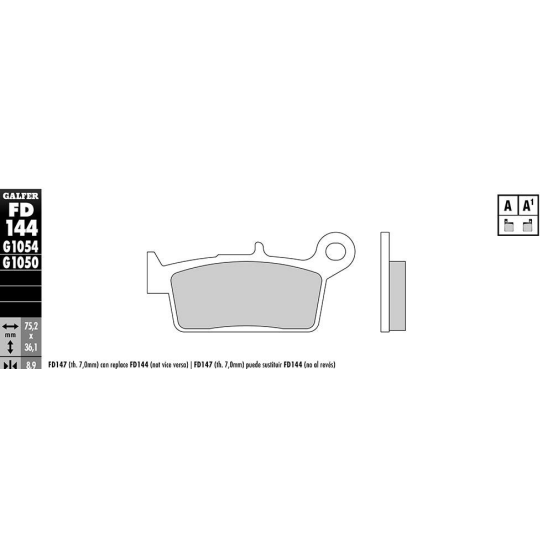 Plaquettes de frein GALFER - G1054 ORGANIQUE SEMI METAL FD144