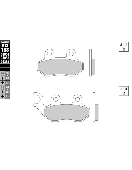 Plaquettes de frein GALFER - G1054 ORGANIQUE SEMI METAL FD188