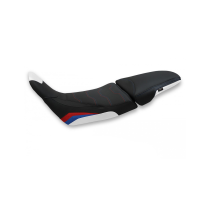 Housse de selle modèle Confort blanche rouge et bleue TAPPEZZERIA - Avec logo brodé - HONDA AFRICA TWIN 1100 2020-22