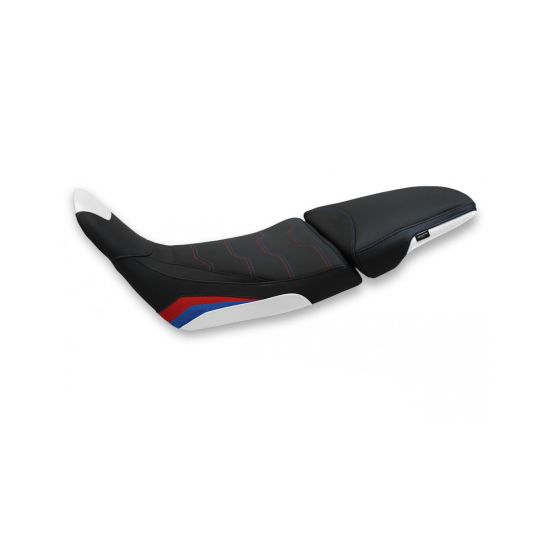 Housse de selle modèle Confort blanche rouge et bleue TAPPEZZERIA - Avec logo brodé - HONDA AFRICA TWIN 1100 2020-22