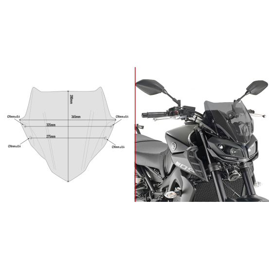 Bulle Givi A2132 Yamaha MT 09 2017-2020 - Fumé